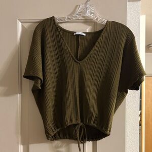 Zara Olive Ribbed V-Neck Crop Top